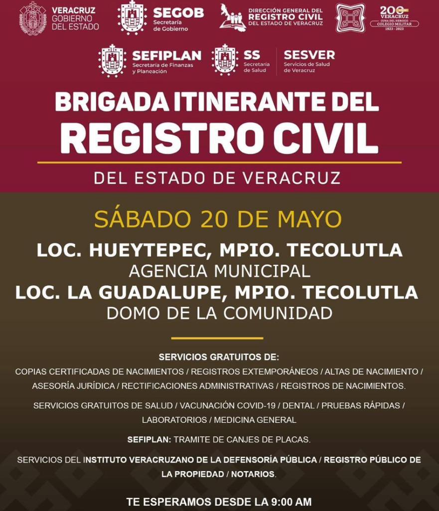 Brigada Itinerante Del Registro Civil Llegará A Comunidades De Tecolutla 5608